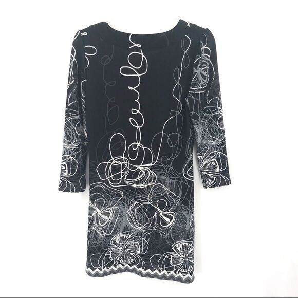 Papillon Sweater‎ Dress Sz M Black White Knit Abstract Print Fairygoth - Picture 4 of 7